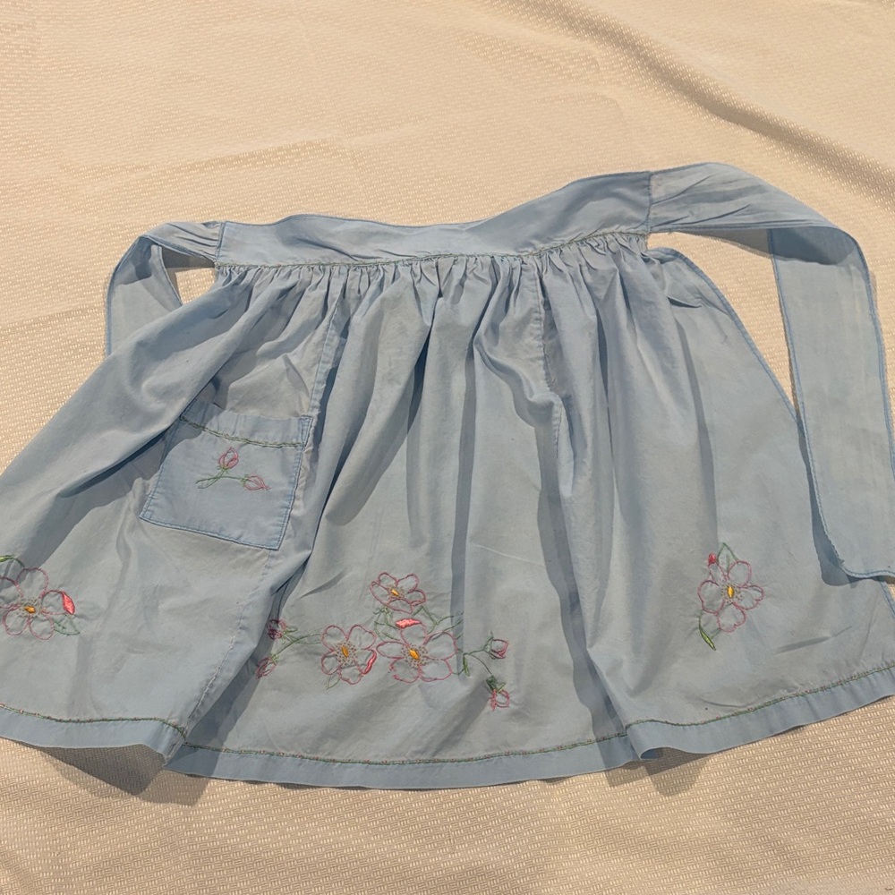 Vintage Blue Floral Embroidered Apron